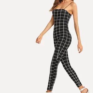 Spaghetti Strap Grid Skinny Jumpsuit